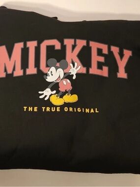 VGUC DISNEY Black Mickey Mouse Hoodie Sweatshirt w/ Front Pockets & Tie Hood